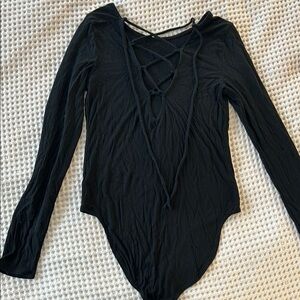 Black Long Sleeve Crisscross Bodysuit